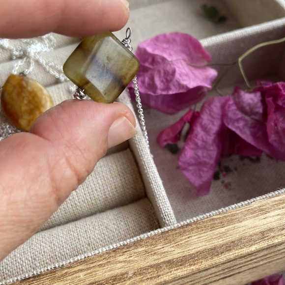 Pendant sterling silver gemstone drops delicate chunky necklace - Picture 4 of 8